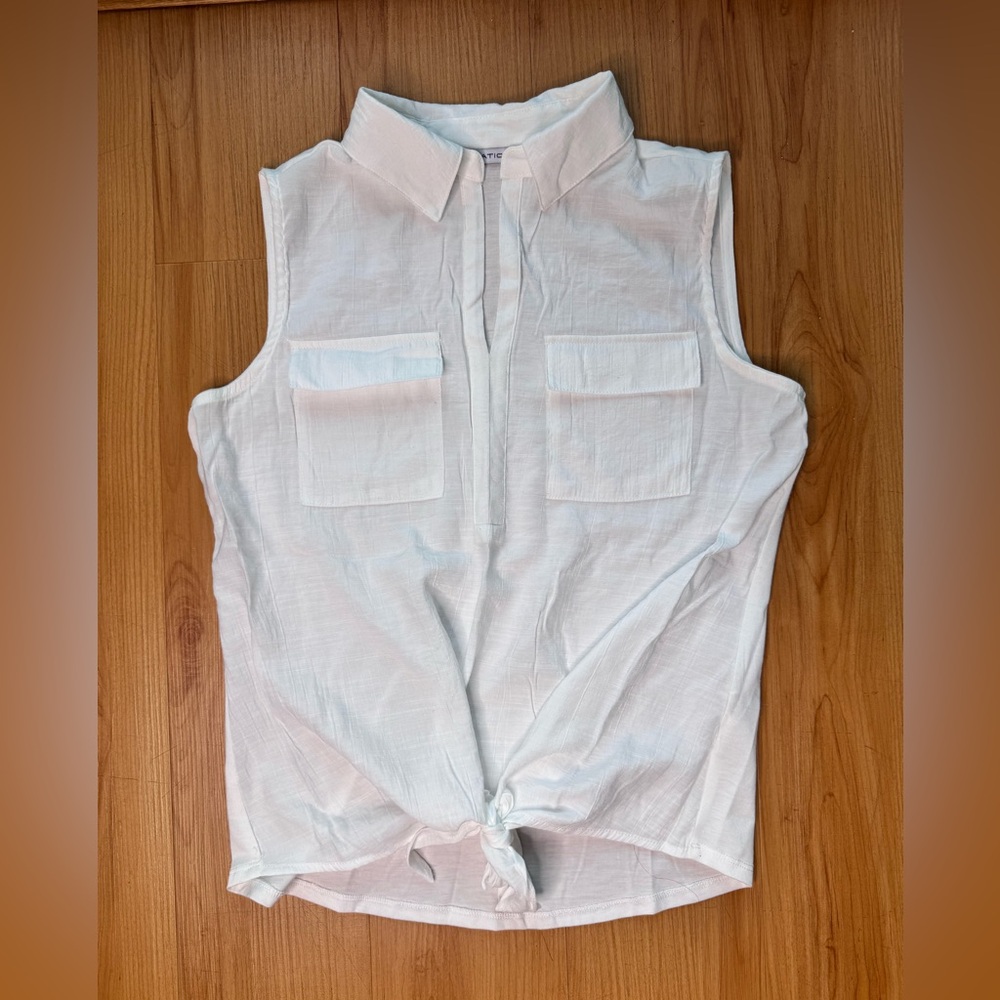 Sleeveless White Button-Up Top